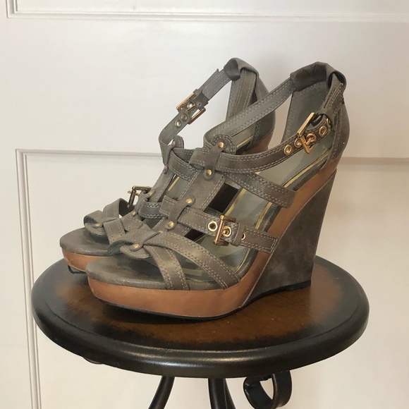 Elle Shoes - Women’s Elle Gray Strappy Wedges